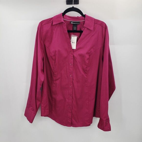 Lane Bryant 18 Purple Button Up Blouse Womens Plus Cotton Blend Stretch Top - Picture 10 of 10